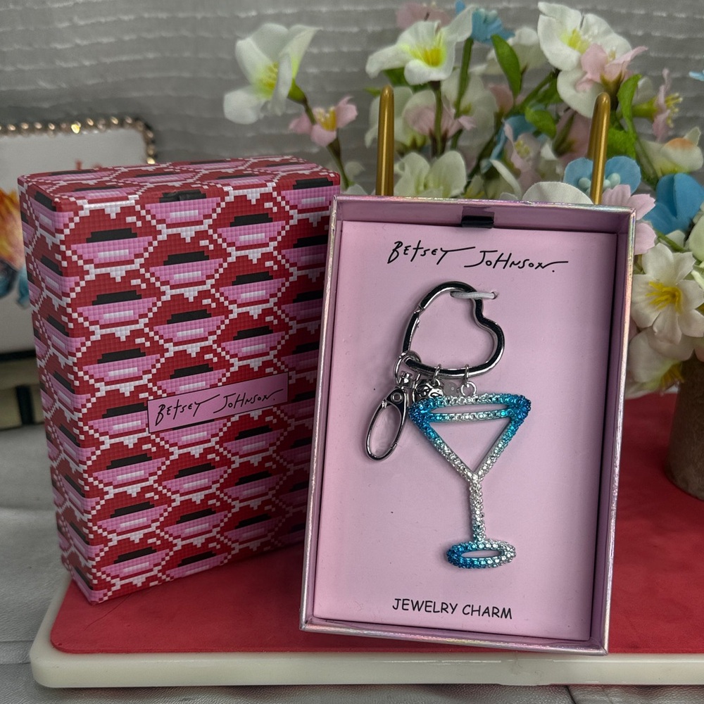 (Z4) Betsey Johnson Blue and Silver Martini Keychain